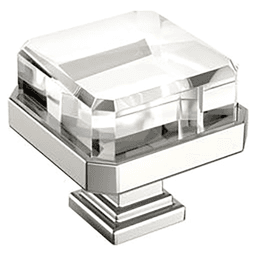 1-3/8" Glacio Premium Square Cabinet Knob, Clear/Polished Nickel