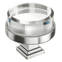 1-1/2" Glacio Premium Round Cabinet Knob, Clear/Polished Nickel