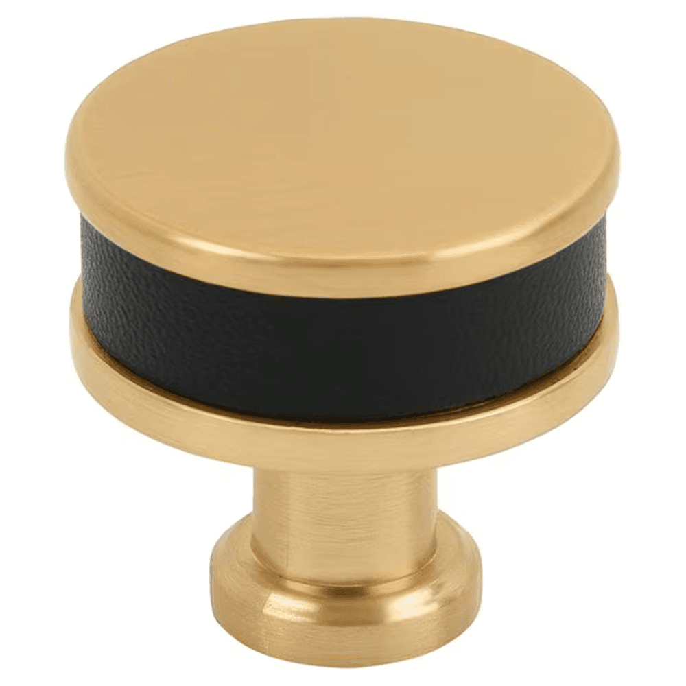 32mm Fairlane Cabinet Knob, Black Leather/Champagne Bronze