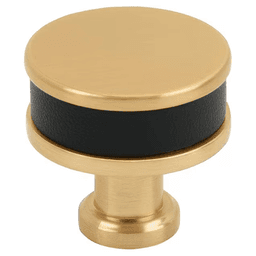 32mm Fairlane Cabinet Knob, Black Leather/Champagne Bronze