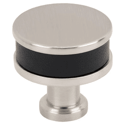 32mm Fairlane Cabinet Knob, Black Leather/Satin Nickel