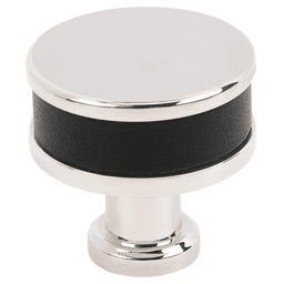32mm Fairlane Cabinet Knob, Black Leather/Polished Nickel