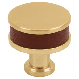 32mm Fairlane Cabinet Knob, Brown Leather/Champagne Bronze