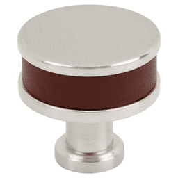 32mm Fairlane Cabinet Knob, Brown Leather/Satin Nickel