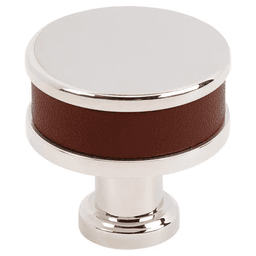 32mm Fairlane Cabinet Knob, Brown Leather/Polished Nickel