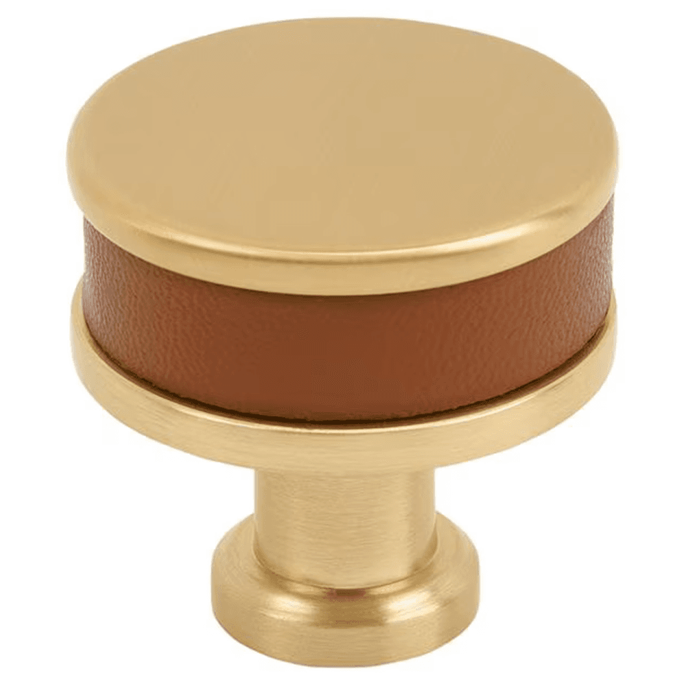 32mm Fairlane Cabinet Knob, Cognac Leather/Champagne Bronze