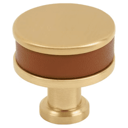 32mm Fairlane Cabinet Knob, Cognac Leather/Champagne Bronze