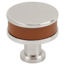 32mm Fairlane Cabinet Knob, Cognac Leather/Satin Nickel