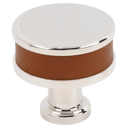 32mm Fairlane Cabinet Knob, Cognac Leather/Polished Nickel