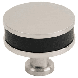 38mm Fairlane Cabinet Knob, Black Leather/Satin Nickel