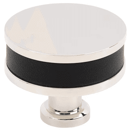 38mm Fairlane Cabinet Knob, Black Leather/Polished Nickel