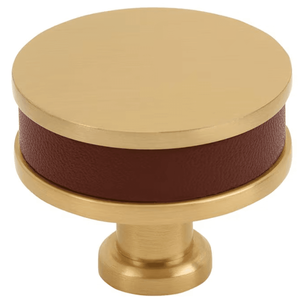 38mm Fairlane Cabinet Knob, Brown Leather/Champagne Bronze