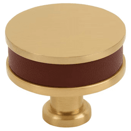 38mm Fairlane Cabinet Knob, Brown Leather/Champagne Bronze