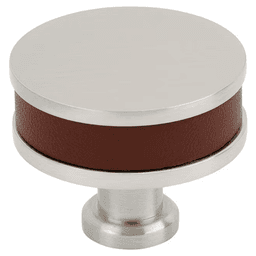 38mm Fairlane Cabinet Knob, Brown Leather/Satin Nickel