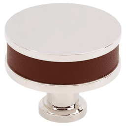 38mm Fairlane Cabinet Knob, Brown Leather/Polished Nickel