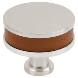 38mm Fairlane Cabinet Knob, Cognac Leather/Satin Nickel