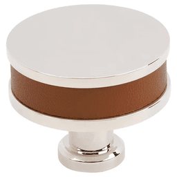 38mm Fairlane Cabinet Knob, Cognac Leather/Polished Nickel