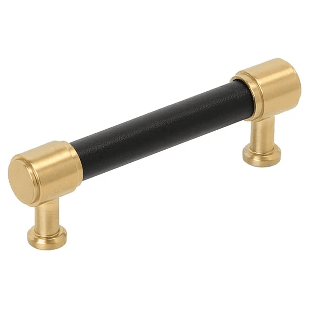 96mm Fairlane Cabinet Pull, Black Leather/Champagne Bronze