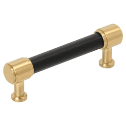 96mm Fairlane Cabinet Pull, Black Leather/Champagne Bronze