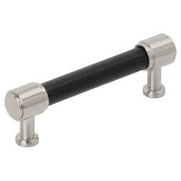 96mm Fairlane Cabinet Pull, Black Leather/Satin Nickel