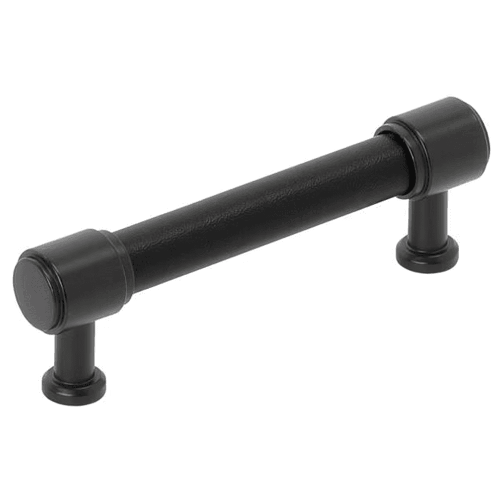 96mm Fairlane Cabinet Pull, Black Leather/Matte Black