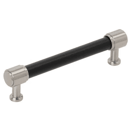 128mm Fairlane Cabinet Pull, Black Leather/Satin Nickel