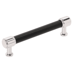 128mm Fairlane Cabinet Pull, Black Leather/Polished Nickel