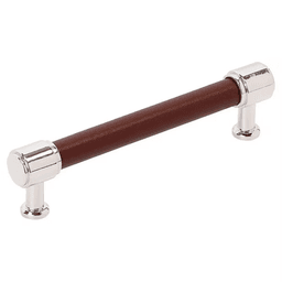 128mm Fairlane Cabinet Pull, Brown Leather/Polished Nickel