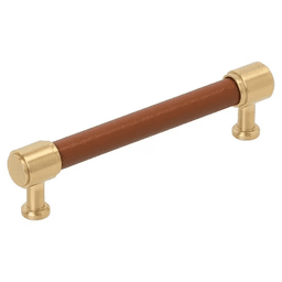 128mm Fairlane Cabinet Pull, Cognac Leather/Champagne Bronze
