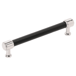 160mm Fairlane Cabinet Pull, Black Leather/Polished Nickel