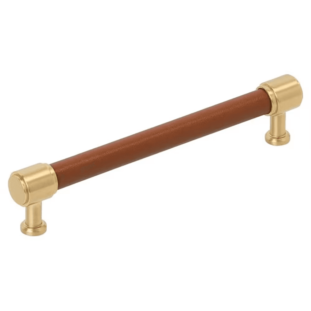160mm Fairlane Cabinet Pull, Cognac Leather/Champagne Bronze