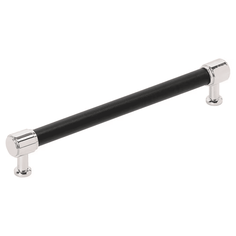 192mm Fairlane Cabinet Pull, Black Leather/Polished Nickel