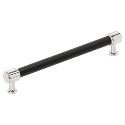 192mm Fairlane Cabinet Pull, Black Leather/Polished Nickel