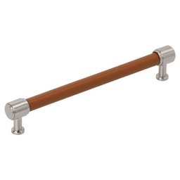 192mm Fairlane Cabinet Pull, Cognac Leather/Satin Nickel
