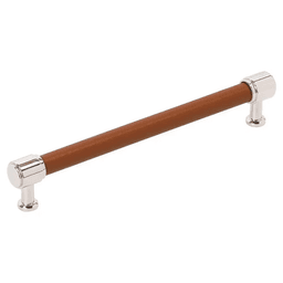192mm Fairlane Cabinet Pull, Cognac Leather/Polished Nickel