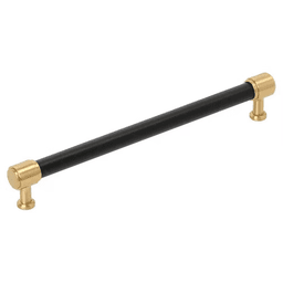 224mm Fairlane Cabinet Pull, Black Leather/Champagne Bronze