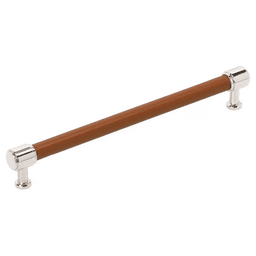224mm Fairlane Cabinet Pull, Cognac Leather/Polished Nickel