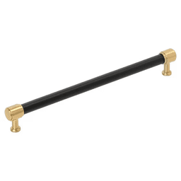 256mm Fairlane Cabinet Pull, Black Leather/Champagne Bronze