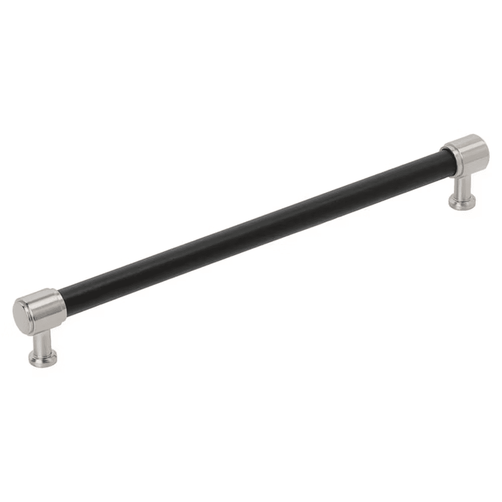 256mm Fairlane Cabinet Pull, Black Leather/Satin Nickel