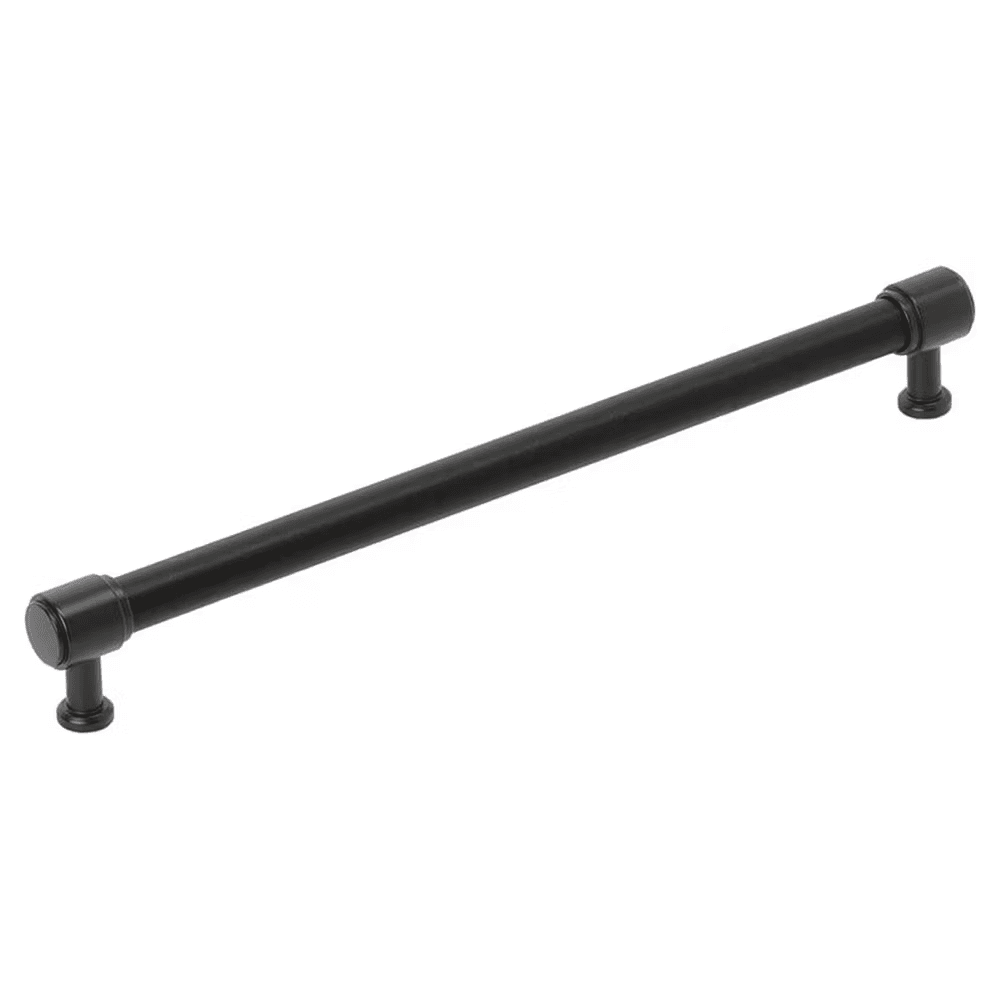 256mm Fairlane Cabinet Pull, Black Leather/Matte Black