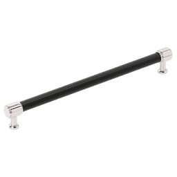 256mm Fairlane Cabinet Pull, Black Leather/Polished Nickel