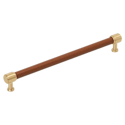 256mm Fairlane Cabinet Pull, Cognac Leather/Champagne Bronze