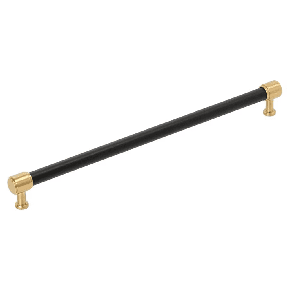 320mm Fairlane Cabinet Pull, Black Leather/Champagne Bronze
