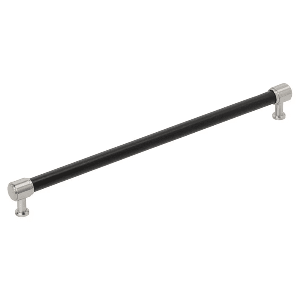 320mm Fairlane Cabinet Pull, Black Leather/Satin Nickel