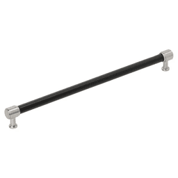 320mm Fairlane Cabinet Pull, Black Leather/Satin Nickel