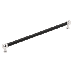 320mm Fairlane Cabinet Pull, Black Leather/Polished Nickel