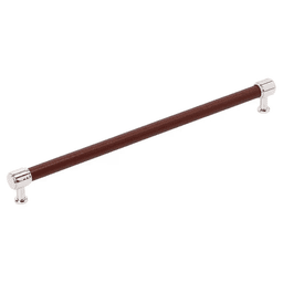 320mm Fairlane Cabinet Pull, Brown Leather/Polished Nickel