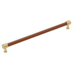 320mm Fairlane Cabinet Pull, Cognac Leather/Champagne Bronze