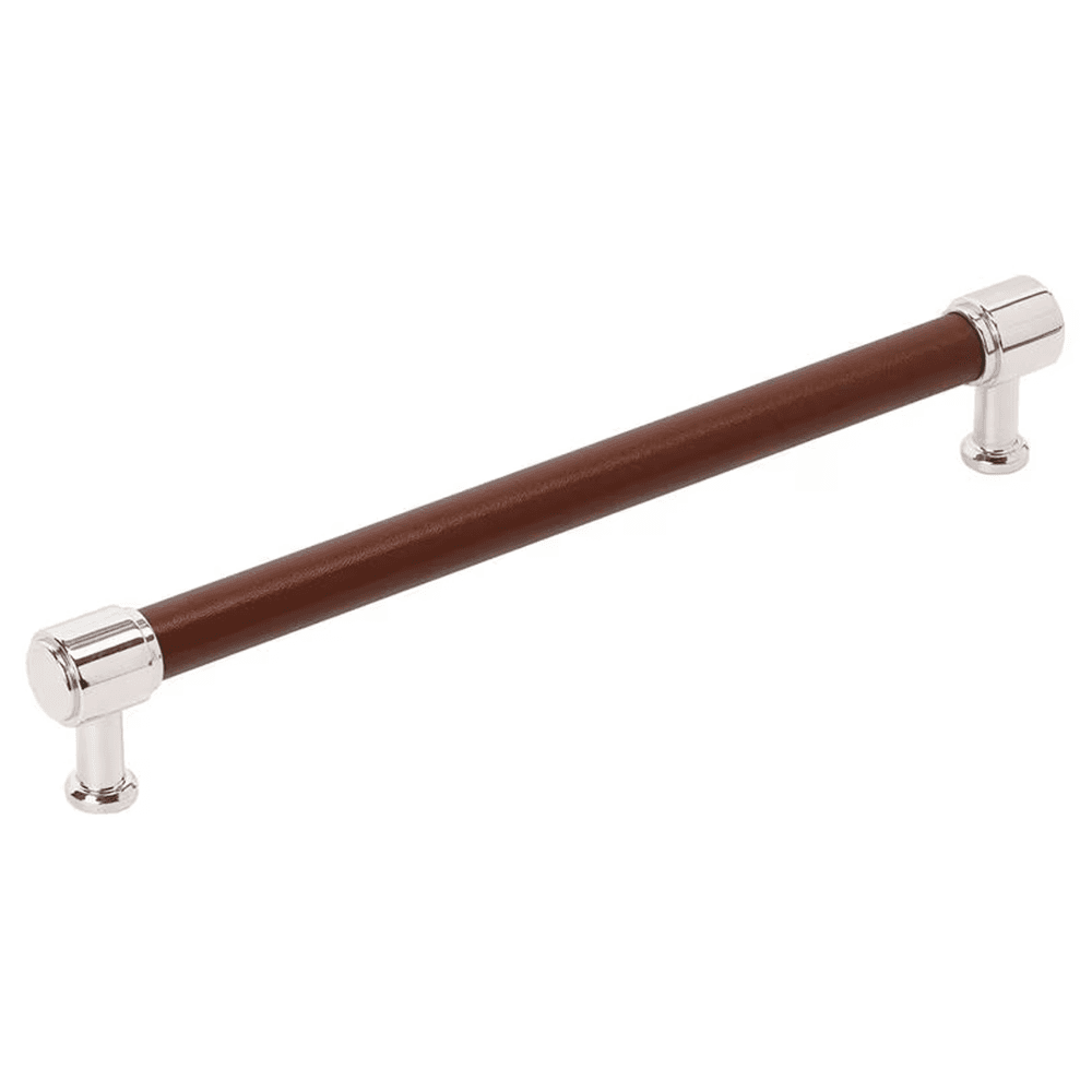 305mm Fairlane Appliance Pull, Brown Leather/Polished Nickel