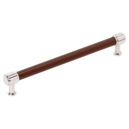 305mm Fairlane Appliance Pull, Brown Leather/Polished Nickel
